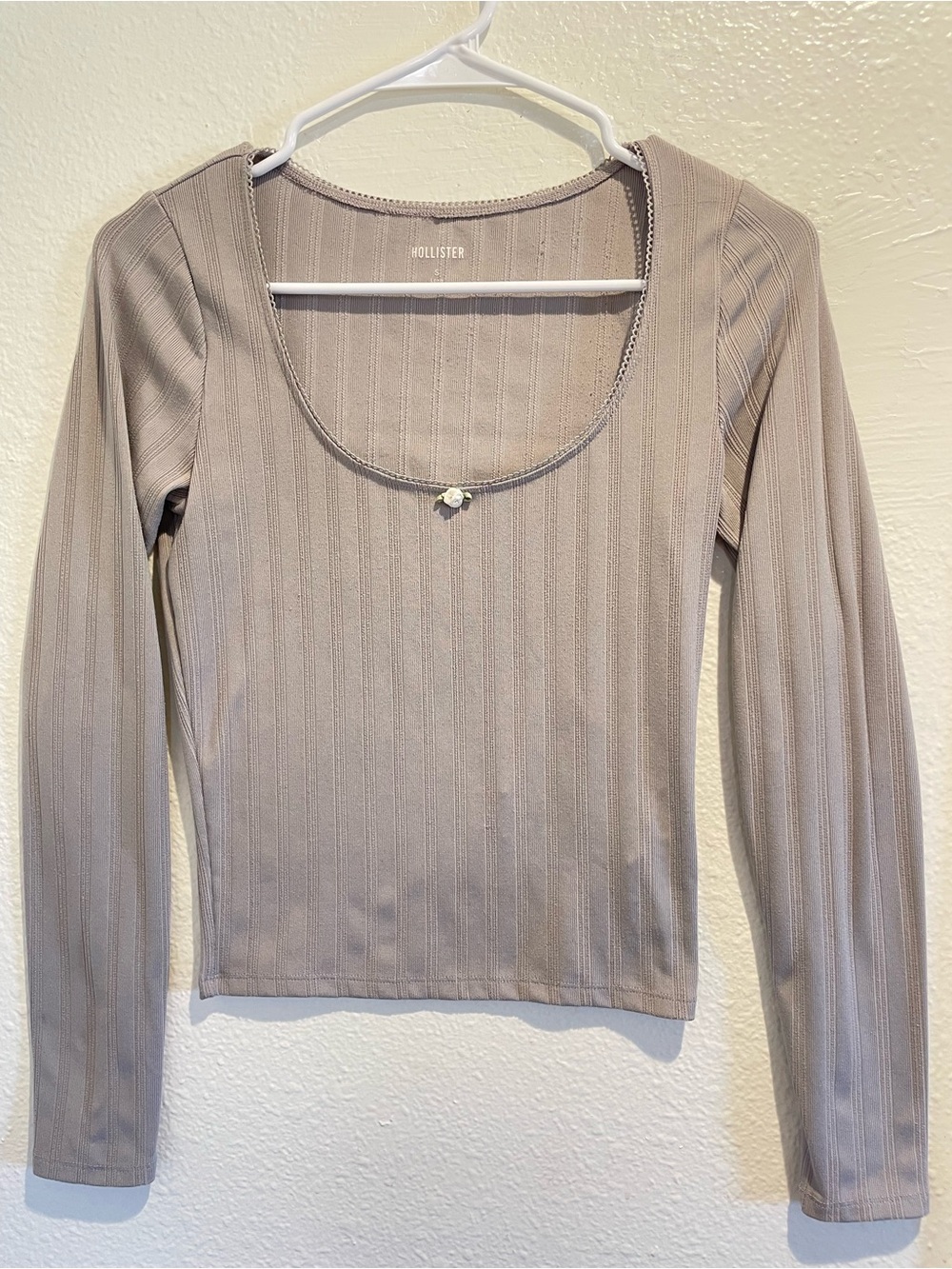 🎀 VINTAGE Y2K Hollister Lace Trim Rosette Ribbed Top 🧸 S Long